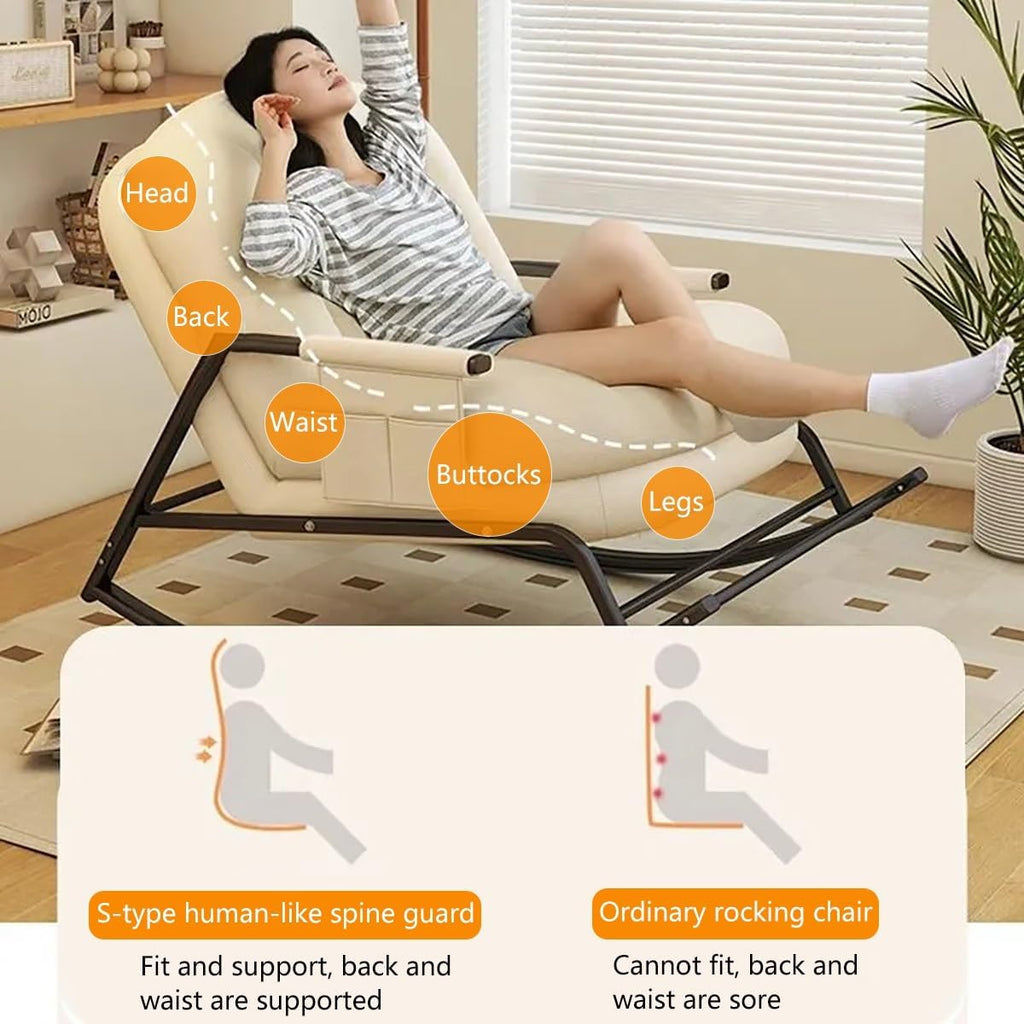 Oversized Rocking Chair with Cushion, Modern Accent Rocking Chair with Armrests, Recliner Chair with Footrest, Backrest with Five-Position Adjustment for Bedroom Living Room(Off-White)