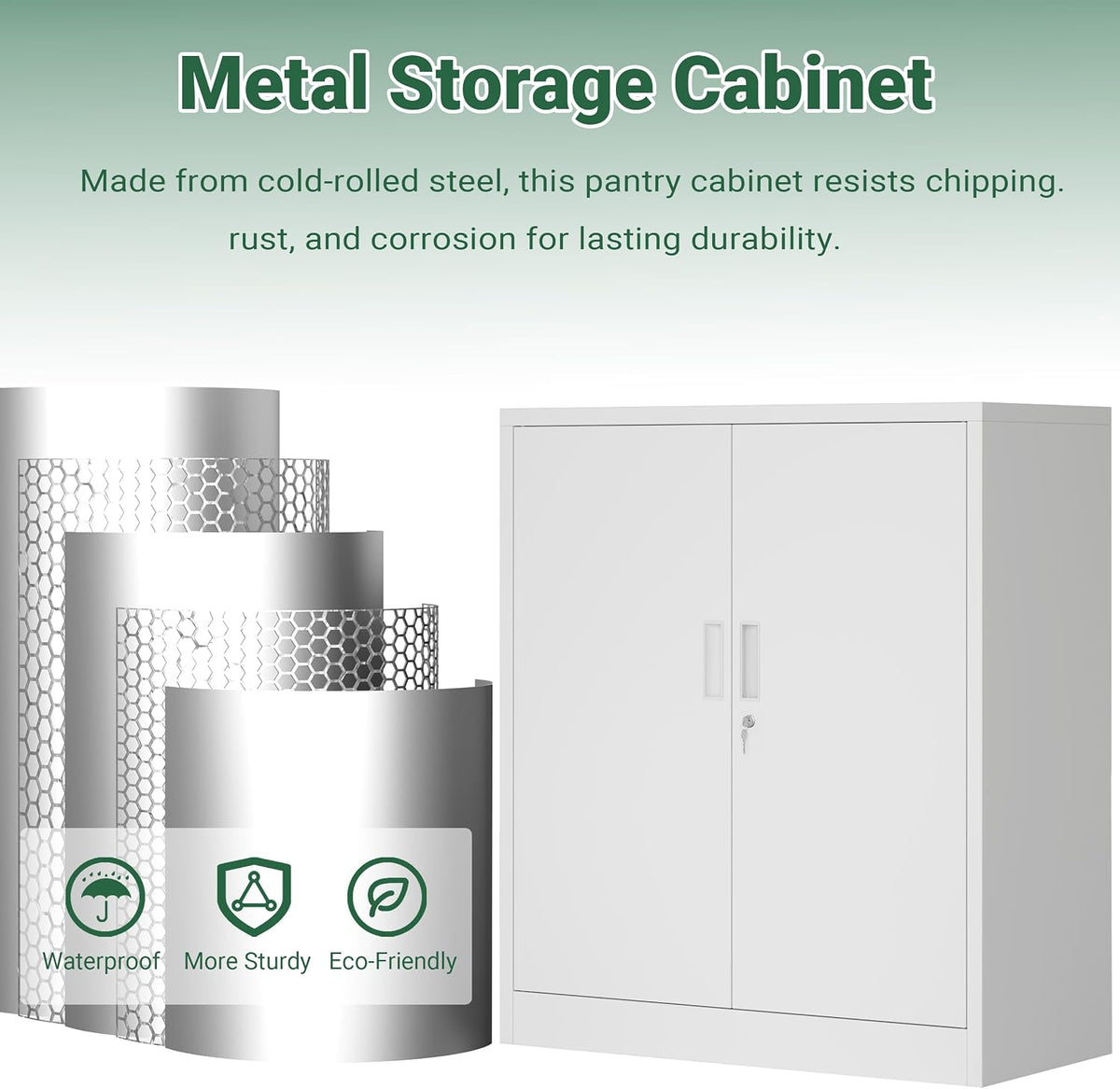 CJF Pantry Cabinet, Metal Pantry Storage Cabinets with Doors and 2 Adjustable Shelves, 36" H Locking Cabinet for Kitchen Storage, Home, Garage, Utility Room and Basement, White