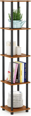 FURINNO Turn-N-Tube 5-Tier Corner Square Rack Display Shelf, Round, Light Cherry/Black