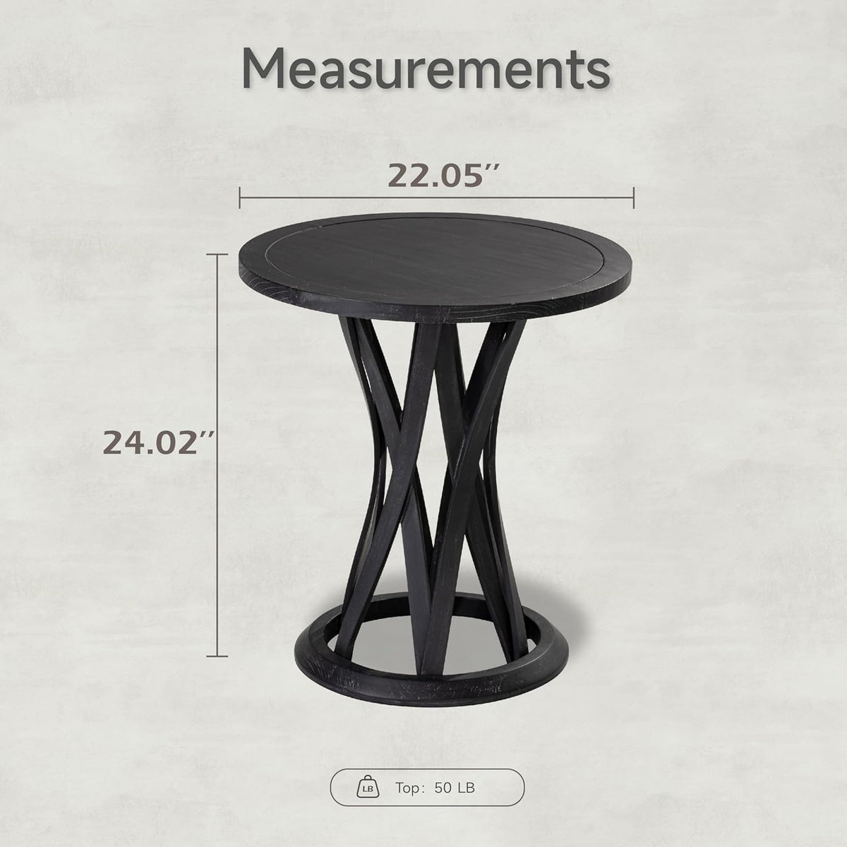 COZAYH Round Farmhouse End Table with Crisscross Pedestal Base, Distressed Finish Side Table Rustic Accent Table for Living Room, Pine Wood, Black