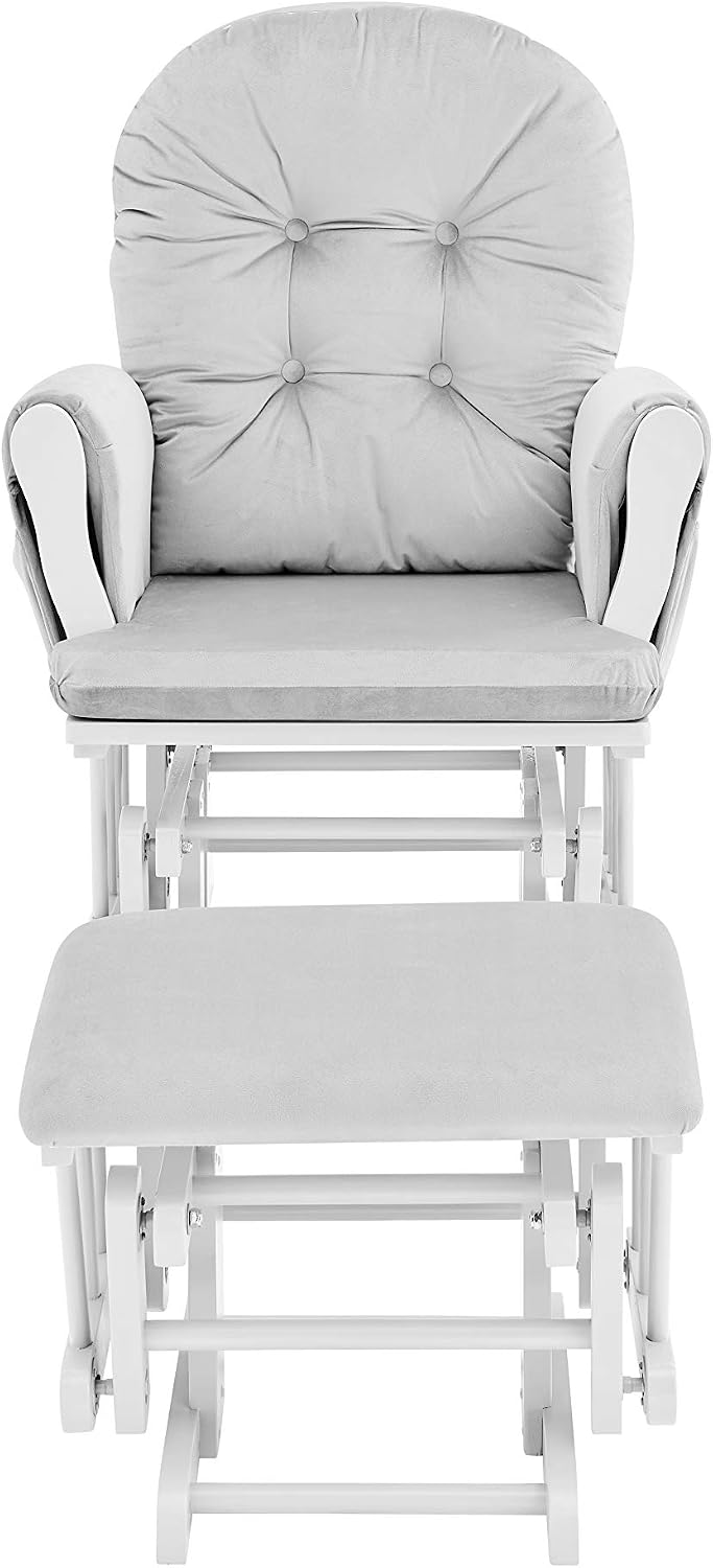 Glider and Ottoman White Wood and Gray Fabric