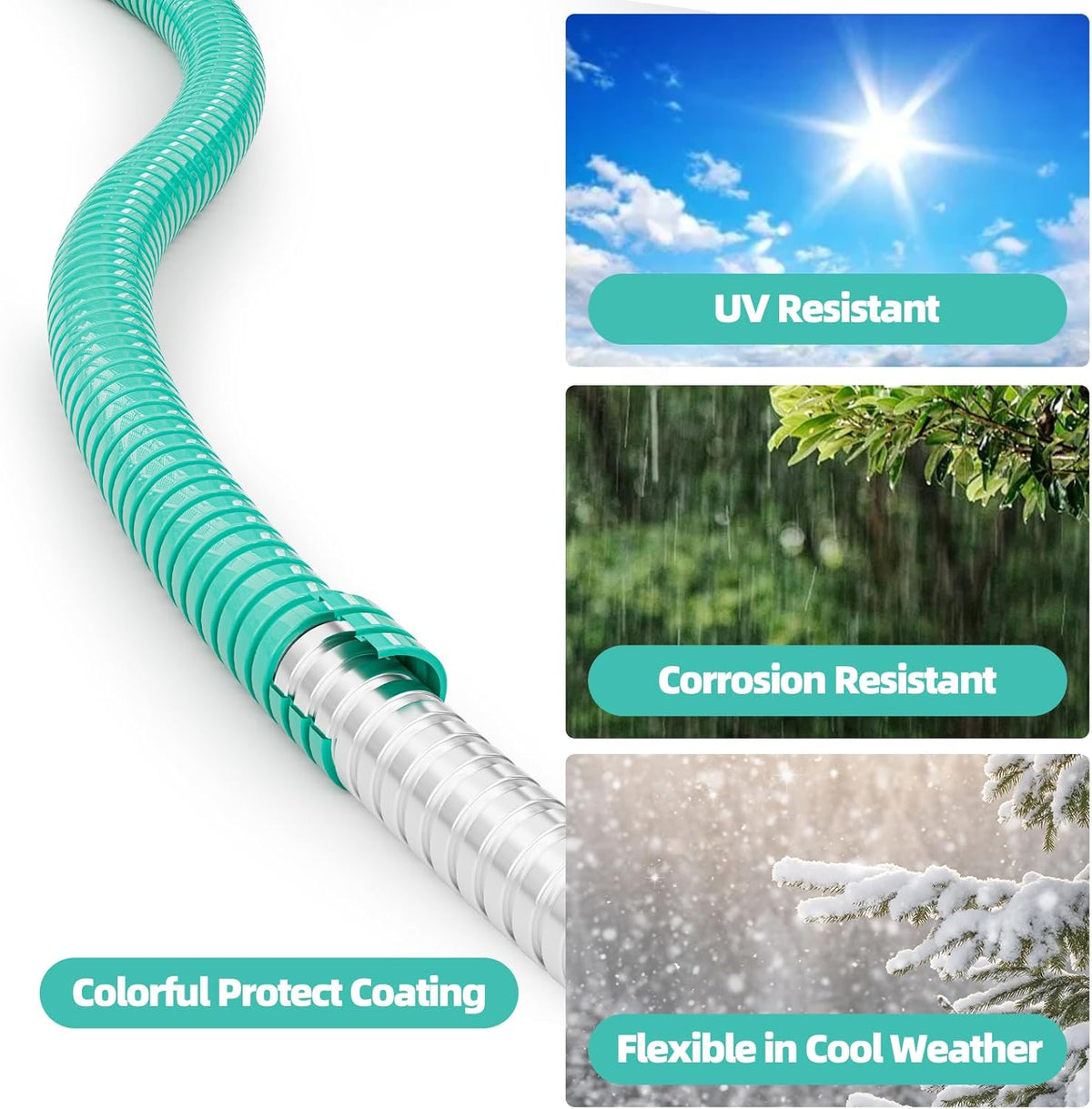 SPECILITE 25ft 304 Stainless Steel Garden Hose Metal, Heavy Duty Water Pipe with Nozzles for Yard, Outdoor - Flexible, Never Kink & Tangle, Puncture Resistant (Aqua)