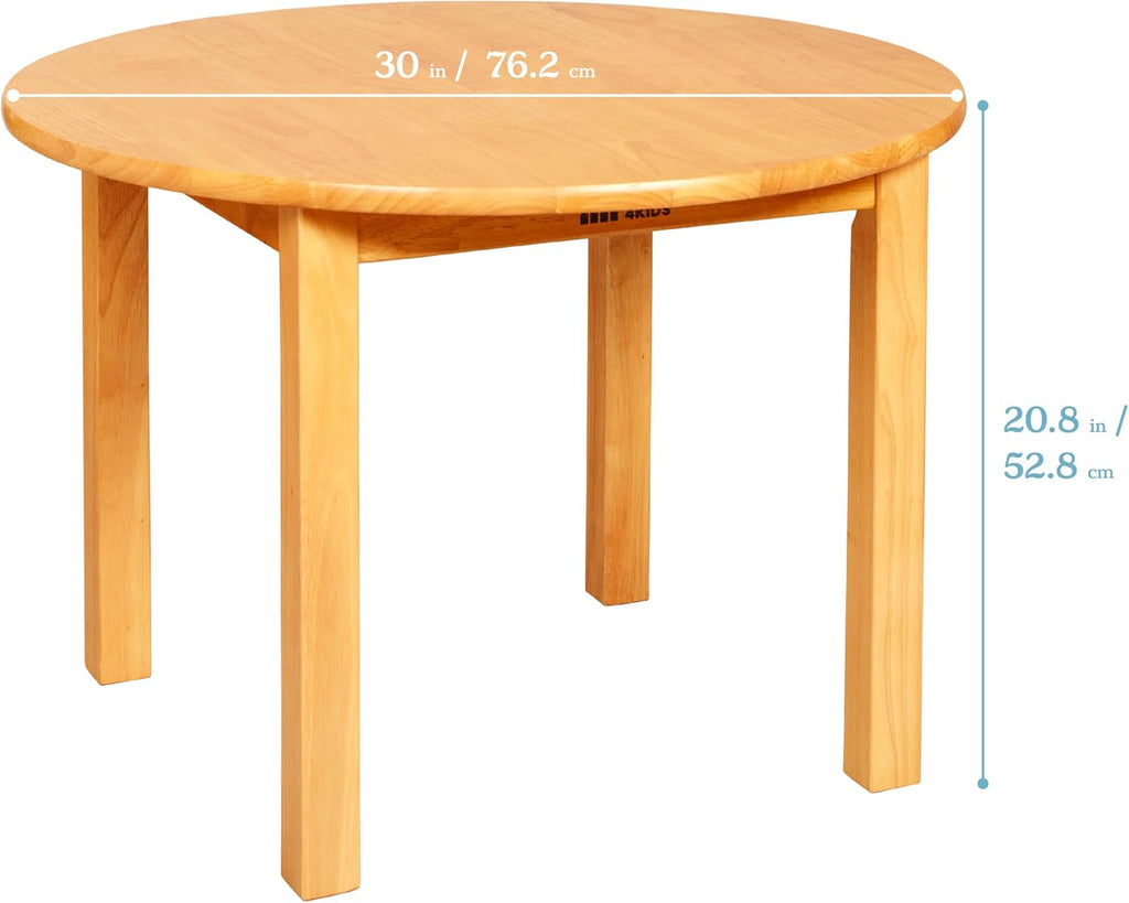 ECR4Kids 30in D Round Hardwood Table with 20in Legs and Two 10in Chairs, Kids Furniture, Honey, 3-Piece | Durable rubberwood, GREENGUARD Gold Certified, ANSI/BIFMA Compliant, 2-4 years, 74 lb seat capacity, classroom & home use