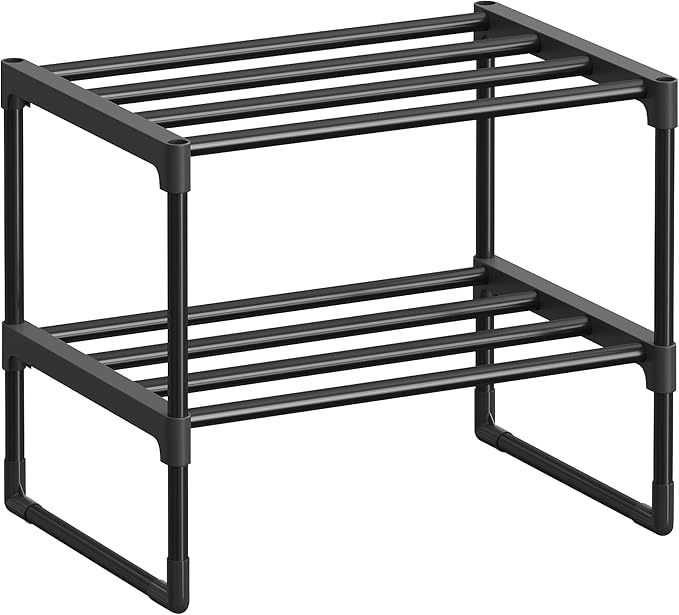 SONGMICS Shoe Rack, 2-Tier Shoe Organizer, Metal Storage Shelf, Upright or Upside Down, for 3-6 Pairs, Stackable, for Entryway, 11.8 x 16.7 x 14.8 Inches, Black ULSA002B01