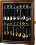 18 Souvenir Tea Spoon Display Case Wall Mount Lockable UV Protection Acrylic Door Wood Display Rack Stand for Spoon Collection(Fire Burning Color)
