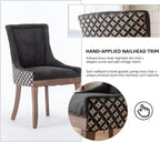 Modern Dining Chairs Set of 6, Fabric Upholstered High Back Chairs with Nailhead Trim and Curved Solid Wood Legs, Sillas de Comedor Accent Chairs for Dining Room, Black & Patterned