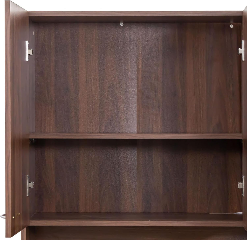 ZeHuoGe 70.86" Tall Pantry Cabinet with 6-Doors, 1-Open Shelves and 1-Drawer for Dining Room,Large Kitchen Hutch,Coffee Bar Station,Kitchen Storage Cabinet (Dark Walnut)