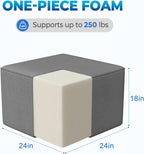 Living&Giving Square Outdoor Ottoman Pouf, 24 Inch Waterproof Patio Ottoman Foot Rest with Solid High-Density Foam, Comfy Floor Footstool for Outside Couch & Seating, Dark Gray
