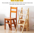 Aimery Library Ladder Chair, 2 in 1 Portable 4-Step Ladders, Wood Foldable Stool for Home, Library, Office(Dark Walnut,A)