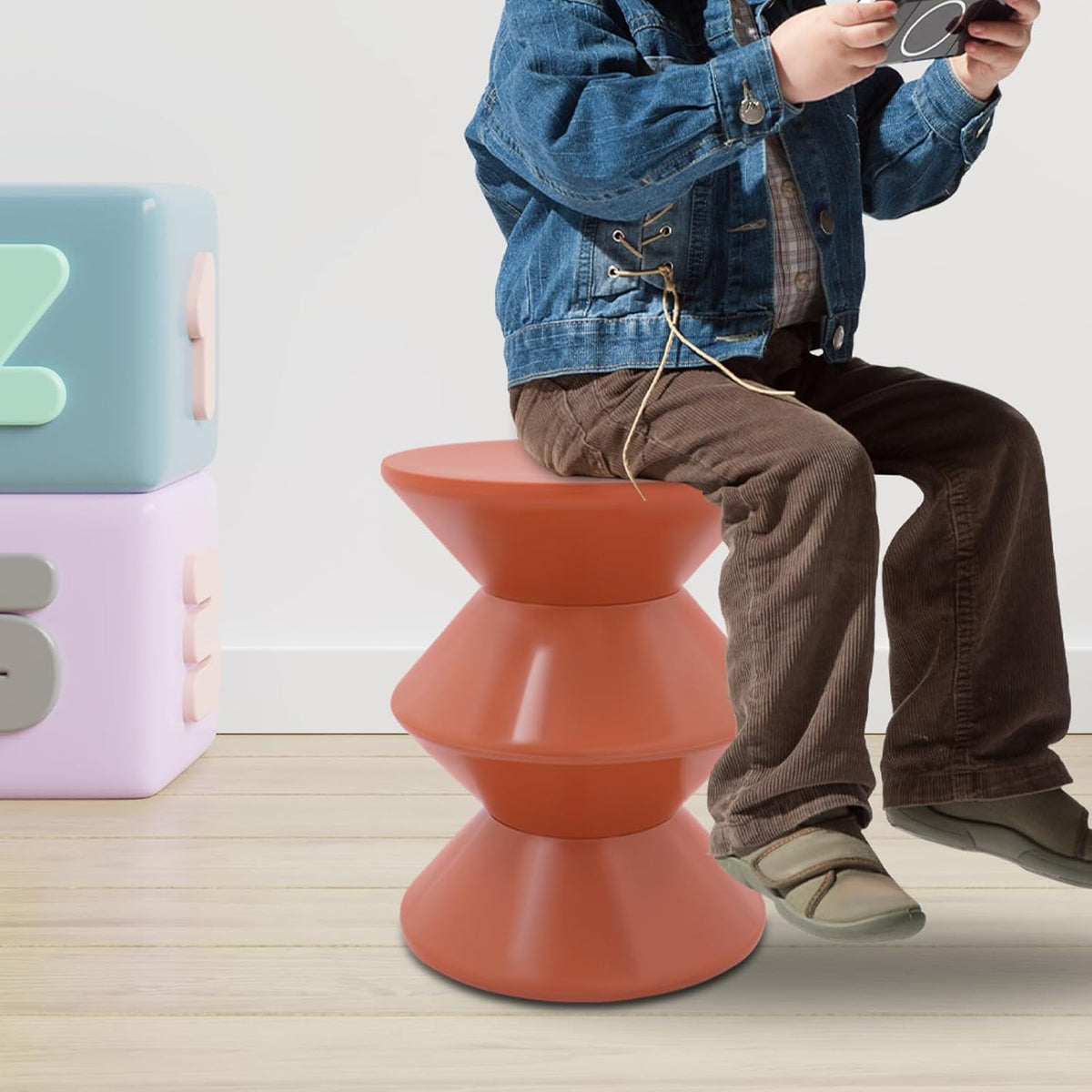 Round Side Table,Modern Hourglass Shaped Accent Stool, Minimalist Sofa Side Table Round Small Coffee End Table for Living Rooms, Bedrooms,Offices (Orange)