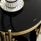 Gold Black End Table with Golden Stainless Steel Frame,Modern Glass Bedside Nightstand Table,Glass Cocktail Small Living Room Coffee Table