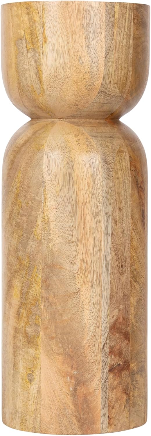 Kate and Laurel Teo Transitional Mango Wood Drink Table, 8 x 8 x 22, Natural Wood, Modern Sculptural Bedroom Nightstand with Unique Pedestal Table Design for Use as Indoor Plant Stand