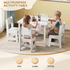 Bonnlo Kids Table and Chairs Set, Children’s Activity Table with Ergonomic Chairs, Fits 2 or 4 Chairs, Multi-Activity Table for Arts & Crafts, Snacks, Playroom and Nursery (White, with 4 Chairs)