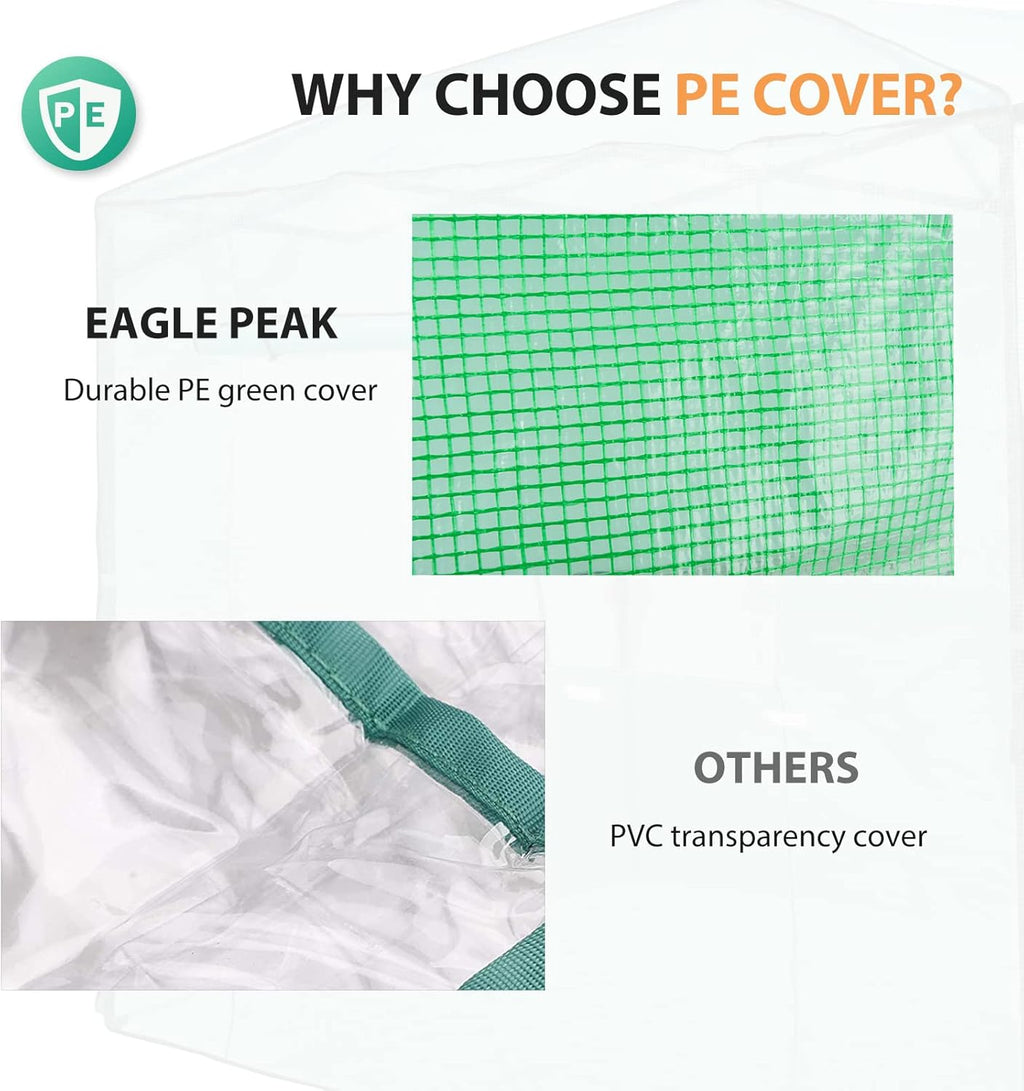 EAGLE PEAK Replacement Cover for 6x4 Portable Walk-in Pop up Greenhouse, Front Roll-Up Zipper Entry Door and 2 Roll-Up Side Windows (Frame Not Included), Green