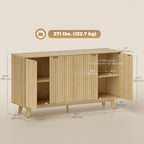 HOMCOM Fluted Sideboard Buffet Cabinet, 55" Modern Accent Console Cabinet with 4 Doors, 2 Adjustable Shelves and 5 Wood Legs, Oak
