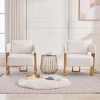 YITAI Modern Accent Chairs no Wheels, Living Room Side Chairs Set of 2 with Golden Metal Legs, Barrel Soft Teddyt Upholstered Reading Armchairs for OfficeReception RoomBedroomLounge,White