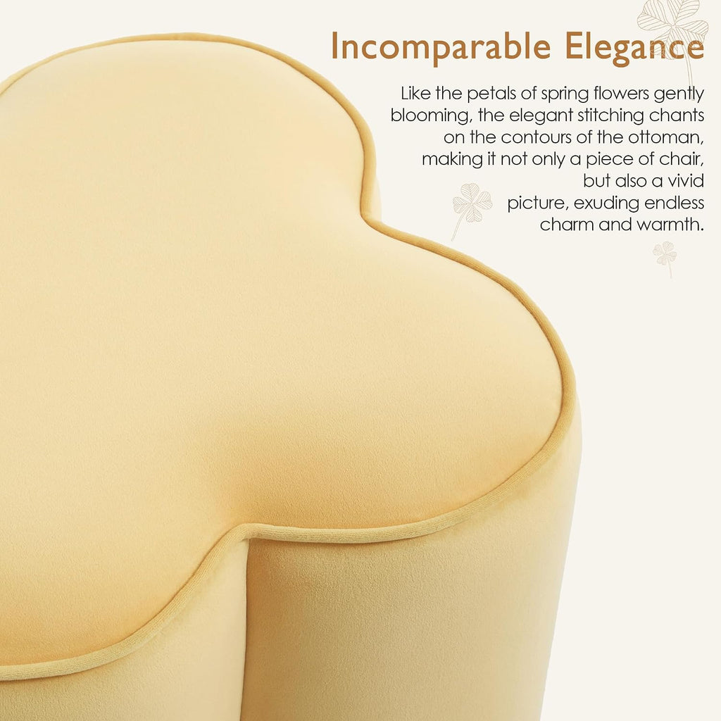 Yellow Velvet Ottoman, Small Vanity Stool, Modern Ottoman Stool, Footrest for Couch, Flower Footstool for Makeup Room, Entryway and Living Room