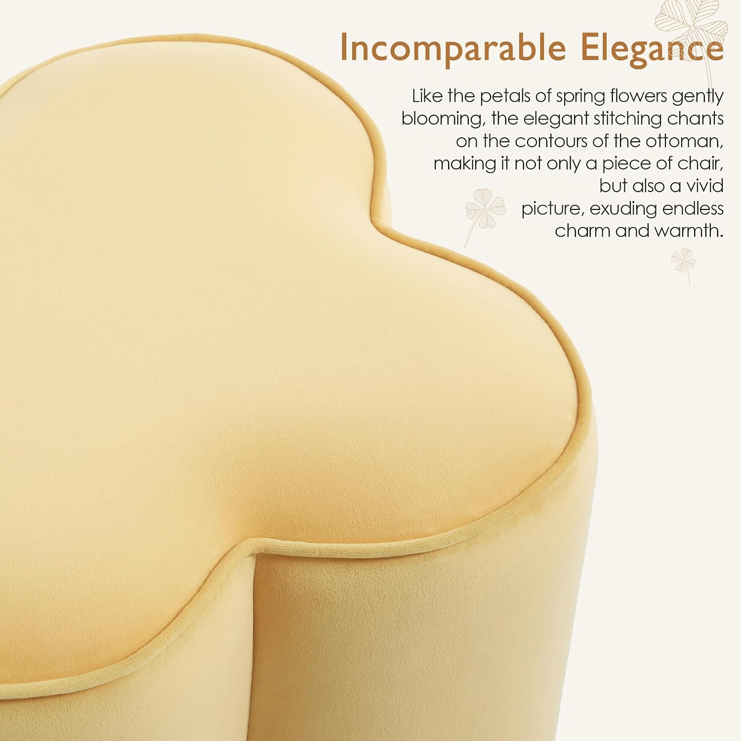 Yellow Velvet Ottoman, Small Vanity Stool, Modern Ottoman Stool, Footrest for Couch, Flower Footstool for Makeup Room, Entryway and Living Room