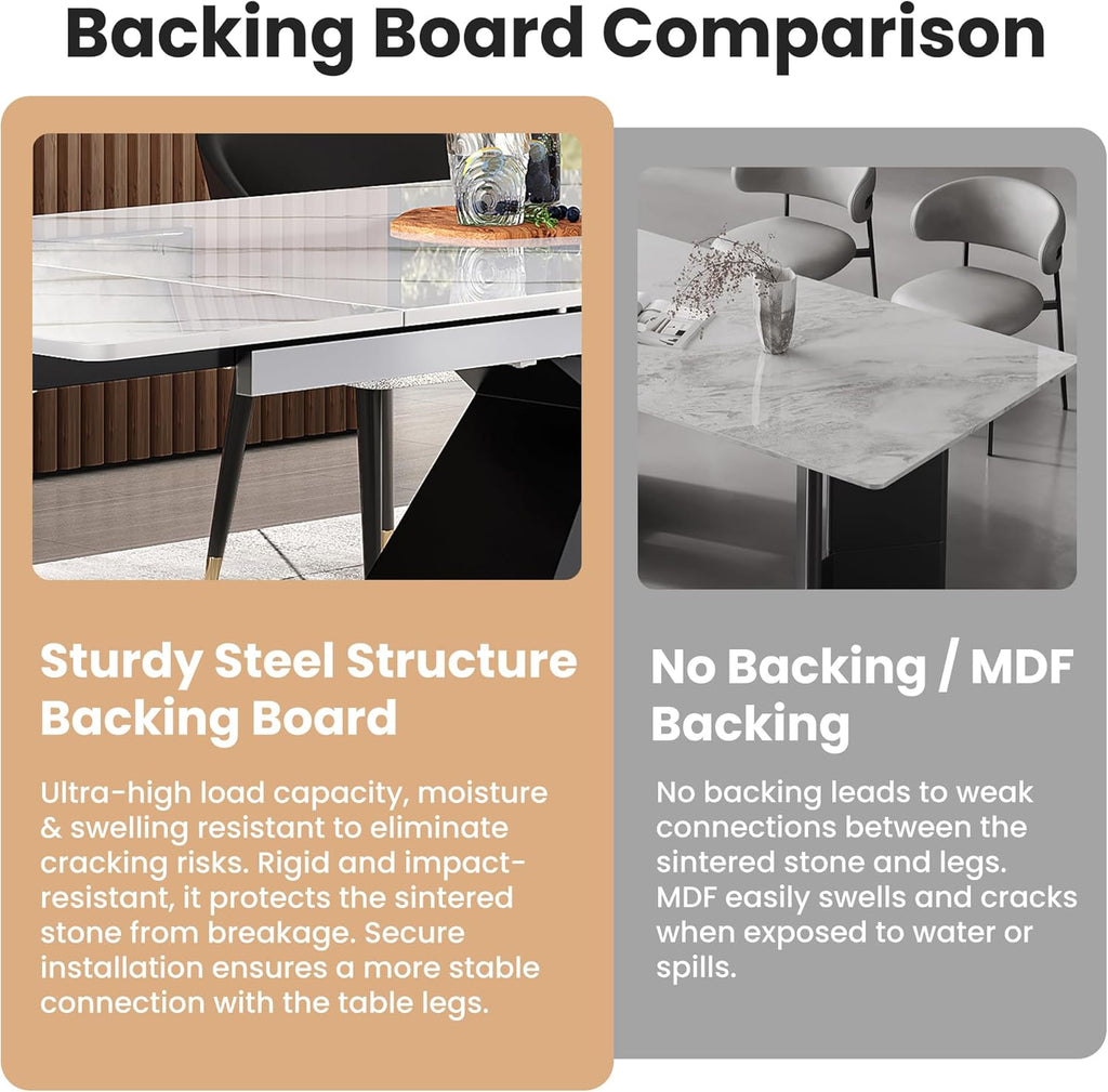 Marble Expandable Table for 8-12 People, 78.74-110.24 Inch Adjustable Length, Heat Resistant Scratch-Resistant Sintered Stone Table Top for Kitchen Dining Room Family Party