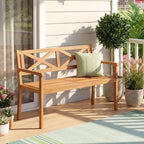 2-Person Acacia Wood Patio Chair Armrests Backrest 44in Seat Width 800lb Capacity for Backyard