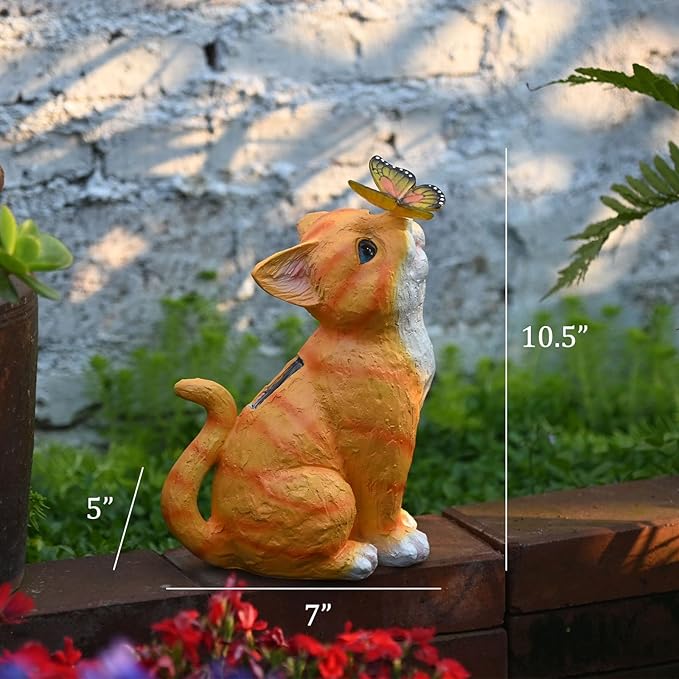 Cat Garden Figurines Outdoor Decor Solar Statue with LED Lights for Patio Lawn Yard Art Decoration Housewarming Garden Gift