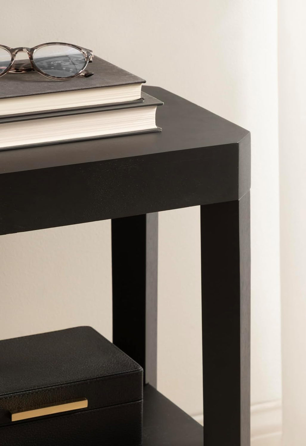Kate and Laurel Talcott Modern Rectangle Wood Side Table, 16 x 10 x 25, Black, Transitional Decorative Two-Tier End Table for Use as a Bedroom Nightstand or Living Room Accent