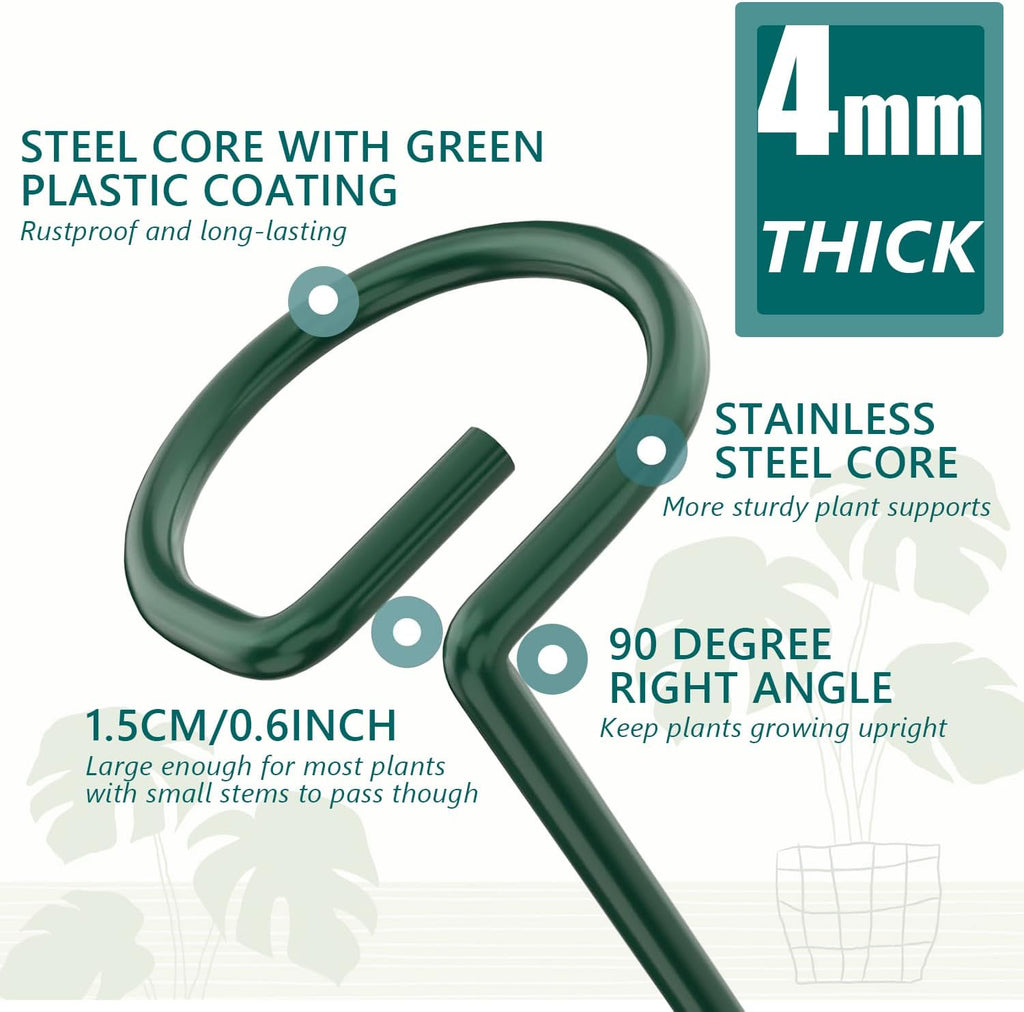 MAFONE 6 Pack 24inch Plant Support Stakes,Plant Stick for Two Sizes(12 or 24Inch) Garden Single Stem Flower Support Stake Plant Cage Support with 20pcs Clips and Plant Ties for Tomato Orchid Lily