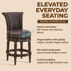 ROME + OAK Runyan 26 Swivel Counter Stool, Set of 3 | Rotating High Back Barstool in Dark Walnut Finish with Vintage Brown Vegan Leather Seat