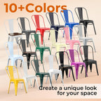 Stackable Metal Dining Chairs Set of 4, Sapphire Glow | Set of four sapphire blue steel chairs with 330 lb capacity for dining rooms, kitchens, cafes and covered patios.
