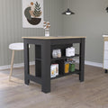 Kitchen Island with Four Legs and Three Shelves - Black/Light Oak | Three shelves and four legs for stable support and ample storage