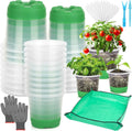 Caffox 51PCS Reusable Seed Starter Kit Includes 26 Packs 3 Sizes Clear Nursery Pots with Silicone Base, Repotting Mat, Gardening Gloves, Plant Labels and Seedling Tools for Easy Transplant
