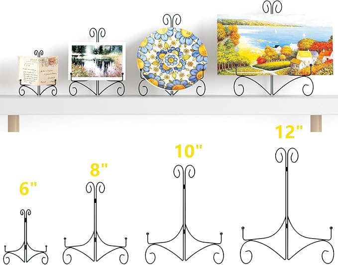 10 Inch Display Plate Holder with Folding Design, Metal Table Stand for Home Decoration, Picture Easel, Photo Frame Stand - Black
