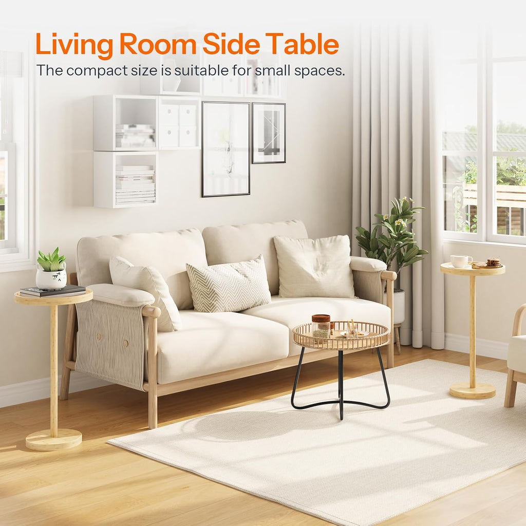 HOOBRO Small Round Side Table, Bamboo Drink Table, Coffee Martini Table with Pedestal Accent for Small Spaces in Living Room, Bedroom, Sofa Couch, Natural YL235BZ01