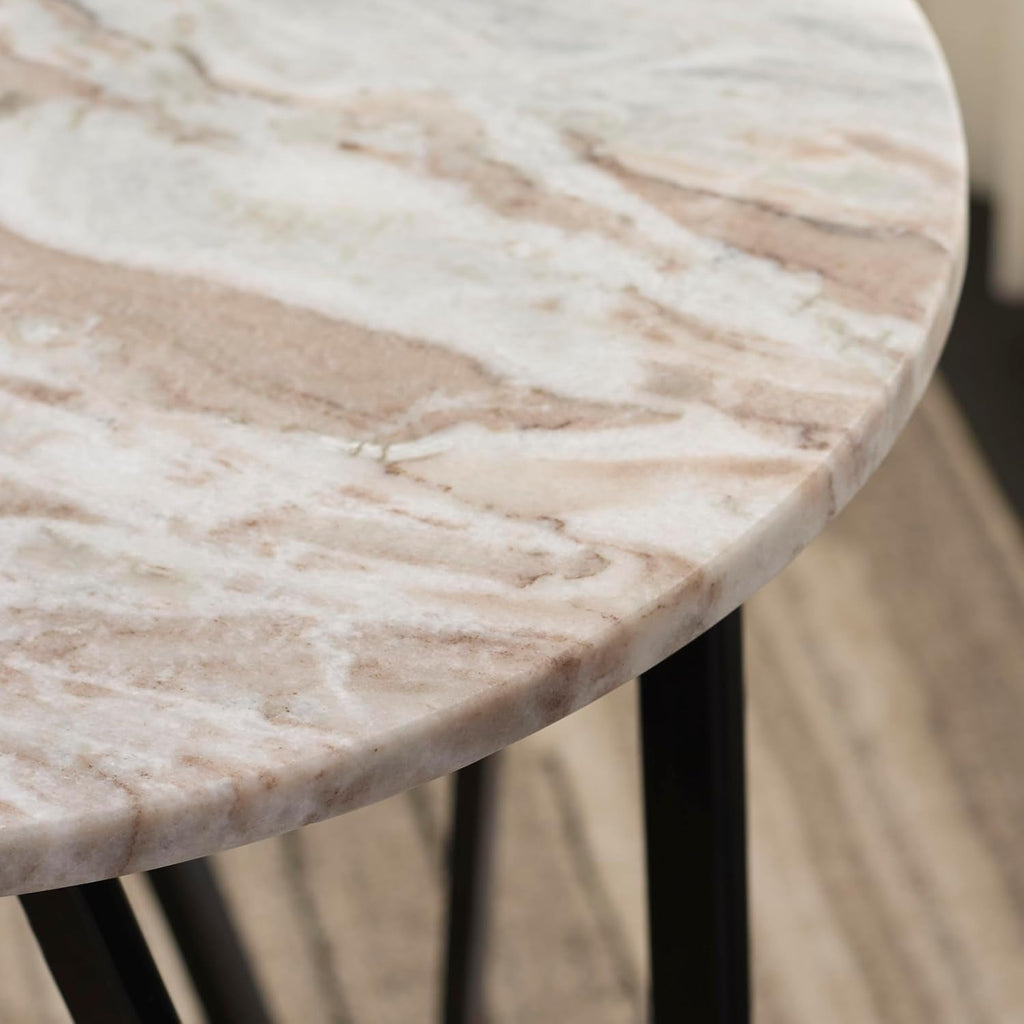 SAFAVIEH Home Collection - Reni Brown Marble & Black Metal Accent Table, Contemporary Round Side Table, Fully Assembled (ACC3753A)
