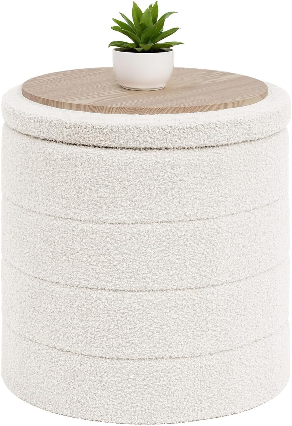 B FSOBEIIALEO Folding Storage Ottoman, Round Sherpa Ottomans, Cream White | 16.9" Foldable Ottoman With Tray, Boucle Foot Stool, Small Storage Coffee Table for Living Room, Bedroom, Hallway