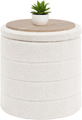 B FSOBEIIALEO Folding Storage Ottoman, Round Sherpa Ottomans, Cream White | 16.9" Foldable Ottoman With Tray, Boucle Foot Stool, Small Storage Coffee Table for Living Room, Bedroom, Hallway