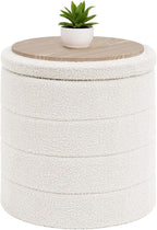 B FSOBEIIALEO Folding Storage Ottoman, Round Sherpa Ottomans, Cream White | 16.9" Foldable Ottoman With Tray, Boucle Foot Stool, Small Storage Coffee Table for Living Room, Bedroom, Hallway