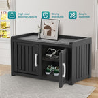 Waterproof UV-Resistant Outdoor Shoe Rack, 2-Tier Storage Cabinet Bench with 2 Doors & Adjustable Shelves, Indoor Outdoor Shoe Organizer for Entryway Hallway Living Room, Black