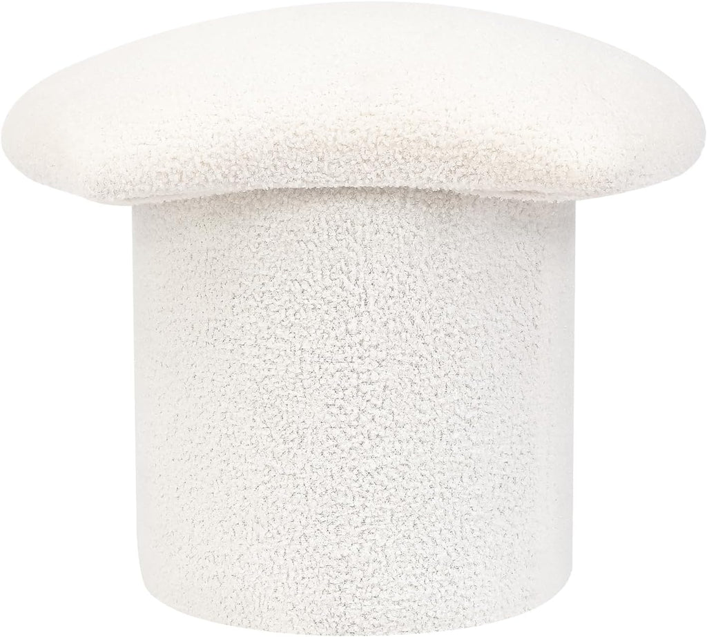 Homebeez Teddy Velvet Modern Round Ottoman, Small Footstool with Padded Seat, Upholstered Vanity Foot Rest Stool Chair for Entryway, Living Room, Bedroom, White