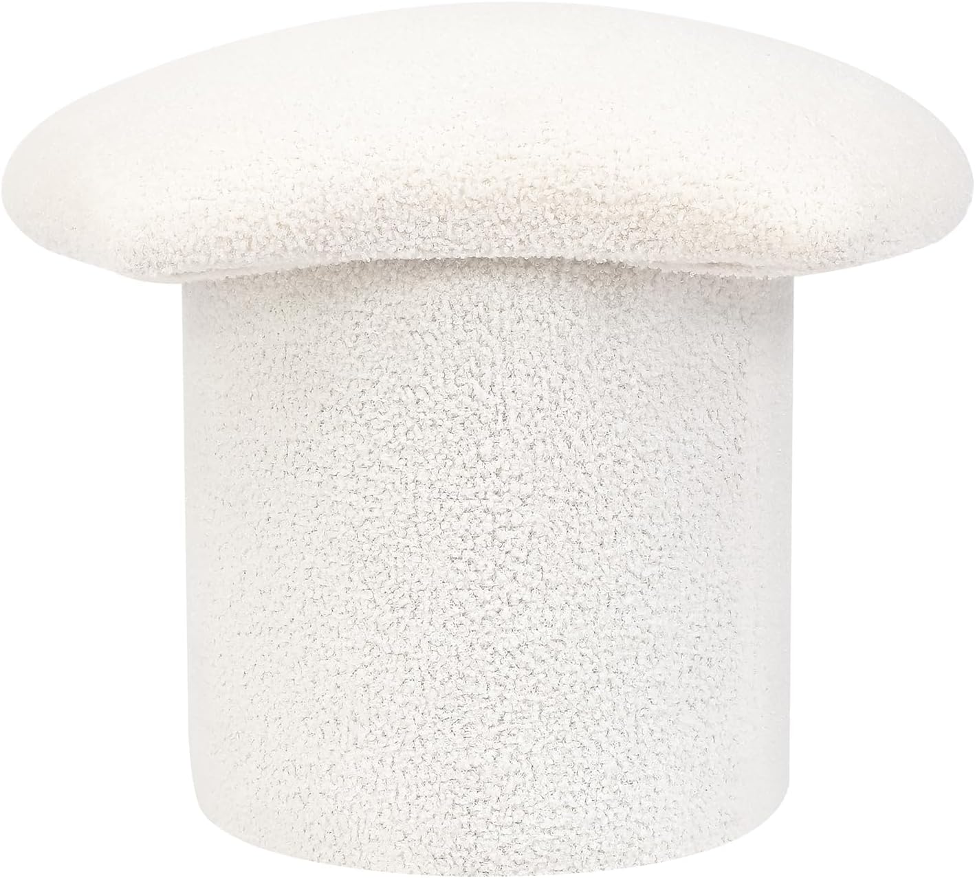 Homebeez Teddy Velvet Modern Round Ottoman, Small Footstool with Padded Seat, Upholstered Vanity Foot Rest Stool Chair for Entryway, Living Room, Bedroom, White