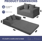 Convertible Sofa Bed, 4-in-1 Loveseat with Removable Armrests Backrest, Corduroy Futon Couch Bed with Pillow, Foldable Mattress Sleeper Sofa for Living Room Bedroom Small Place (Grey)