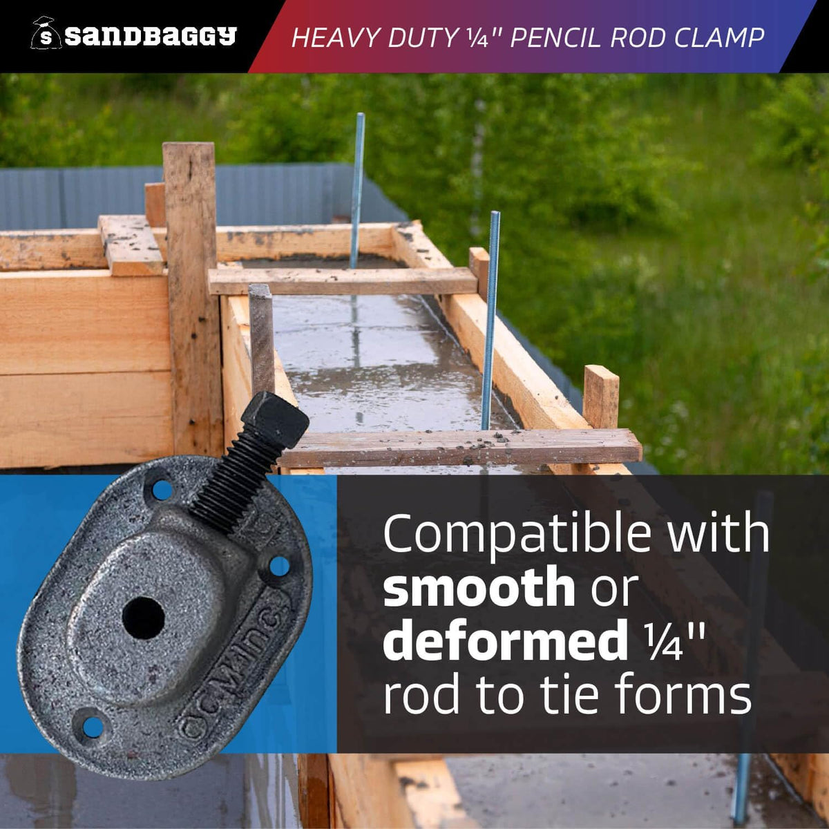 Sandbaggy Heavy Duty 1/4" Pencil Rod Clamp - Reusable Concrete Formwork Clamps - Cast Malleable Iron - Construction Grade Strength & Safety (Heavy Duty, 20, Count)