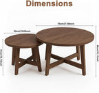 47.2" Round Nesting Coffee Table Set of 2 Walnut Wood Grain Center Tables | Space-Saving Stackable Design | Reinforced X-Cross Support Structure | Waterproof Scratch-Resistant Surface Finish