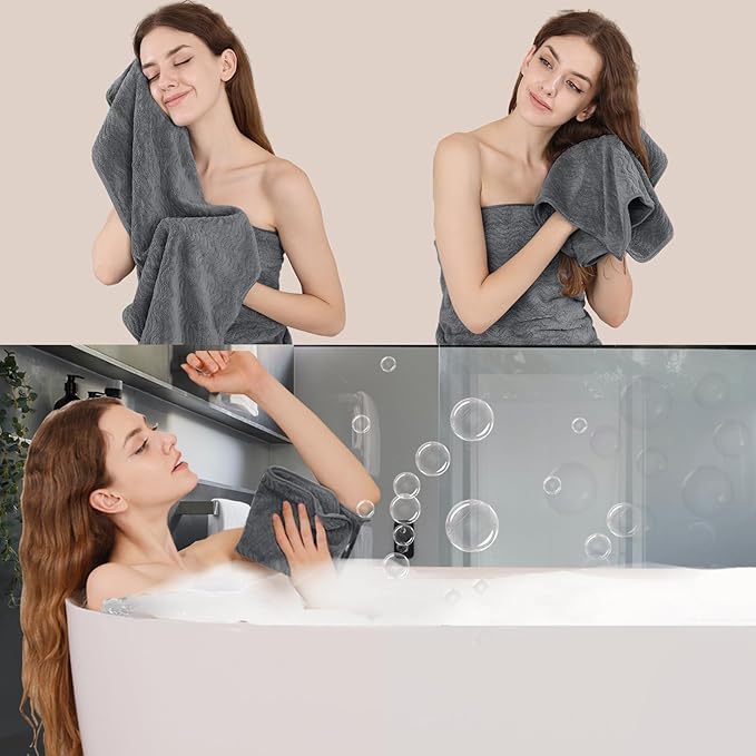 Grey Bath Towels Set of 8, Bathroom Towel Quick Dry Textured,2 Oversized Shower Towels Large/2 Hand Towels/4 Washcloths, Ultra Soft Microfiber Absorbent Bath Sheets for Bathroom Hotel Spa