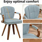 Swivel Dining Chairs with Arms | Mid Century Modern Blue Faux Leather Kitchen Chairs,Bentwood Side Chairs,Ergonomic Wood Accent Chair No Wheels 1PCS