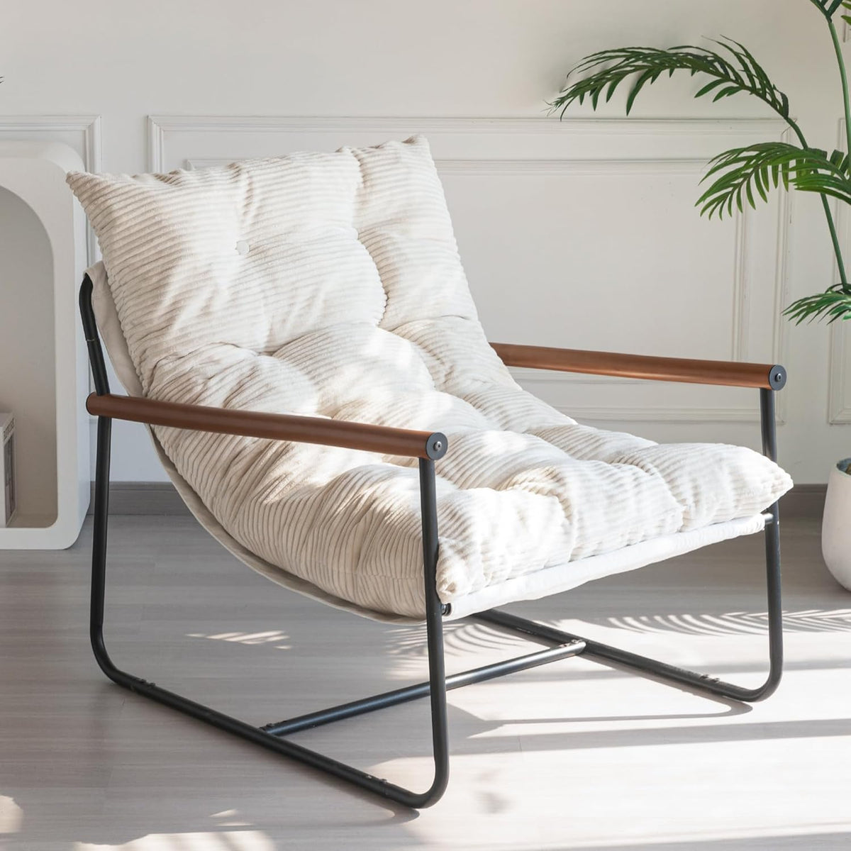 MAXYOYO Modern Accent Chair, Comfy Living Room Chair with Metal Frame | Accent Chair Upholstered Armchair with Soft Cushion for Bedroom Balcony Lounge Reading Room, Beige