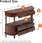 Solid Wood Retro Curved Console Table, 43" Half Moon Console Table Sofa Table Entryway Table with 3 Drawers Open Shelf Pine Roman Legs Curved Corners for Living Room,Entryway,Hallway,Cherry