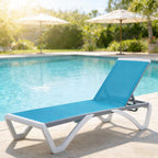 Kozyard Outdoor Chaise Lounge Chair, Full Flat Adjustable Patio Lounger with Aluminum Frame & Resin Legs, Textilene Fabric for Poolside, Backyard & Beach (Aqua, Chair)