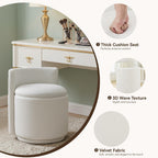 HUBSON Vanity Chair with Storage, Swivel Velvet Chairs with Back, Modern Round Accent Makeup Chair, No Assembly Vanity Stool for Living Room, Bedroom, Dressing, White