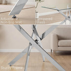 59 Inch Glass Dining Table for 6, Modern Square Kitchen Table with Silver Legs, Spacious Dining Room Furniture for Home, Living Room, Apartment